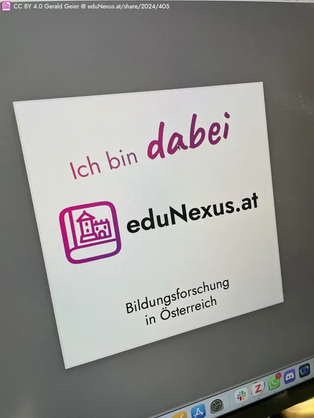 Logo mit dem Text „Ich bin dabei“ und „eduNexus.at“, darunter „Bildungsforschung in Österreich“.